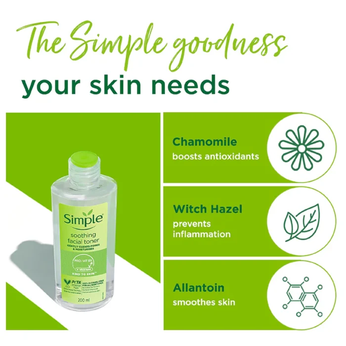 Simple Kind To Skin Soothing Facial Toner 200ml - Image 3