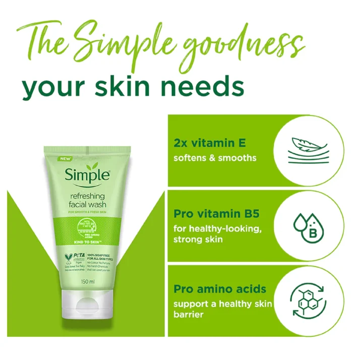 Simple Kind To Skin Refreshing Facial Wash Gel 150ml - Image 3